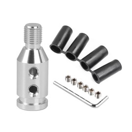 Bestmoy Universal Gear Shift Knob Adapter, Aluminum Alloy Non-Threaded Shifter Knob Adapter Kit, M12x1.25 for Manual Shifters with 4 Plastic Hoses (8mm, 10mm, 11mm, 12mm) (Silver)