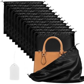 12 Pack Dust Bags for Handbags and Purses, Silk Dust Cover Bag for Handbags Purses Shoes Boots, Drawstring Bag Travel Storage Pouch (Black, 23.6 × 19.6 in)