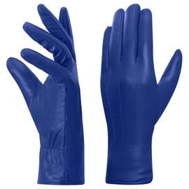 Harssidanzar Leather Gloves Women, Winter Warm Fleece Lining Touchscreen Vintage Finished GL018UK5,Blue,Size M