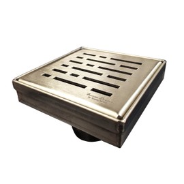 SereneDrains 304 Stainless Steel 4 Inch Square Brushed Gold Shower Drain Kit Brass for Tile Floor Drain Grate Cover Hair Catcher Trap Strainer Filter (Matte Gold, Broken Lane Design)