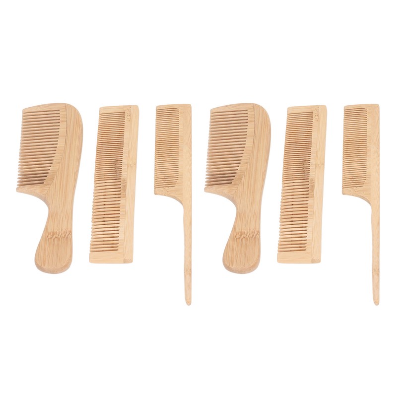 6pcs Bamboo Hair Comb Set for Barber Anti Static Heat