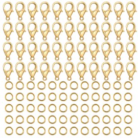 Chain Clasp, Pack of 100 Lobster Clasps with 400 Jump Rings, Gold Bracelet Clasps for Bracelets, Chain Clasps Gold, Chain Clasps for Jewellery Making Necklaces Anklet