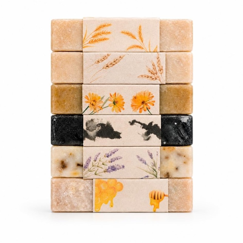 PACALLI Jabones Artesanales 6 Pack - Avena, Caléndula y Miel
