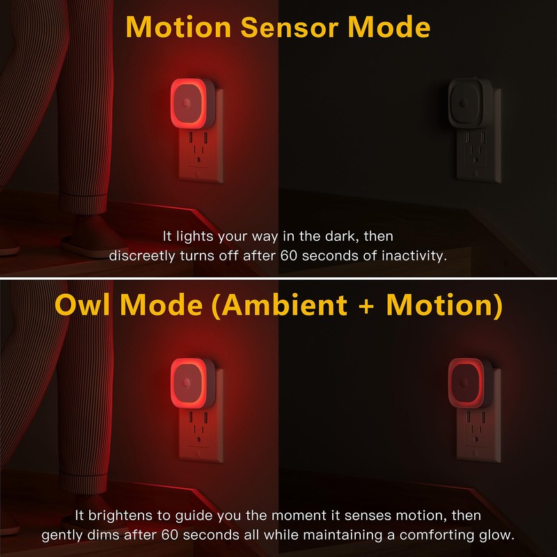 YUNLEX 2 Pack Plug in Red Sleep Night Light with