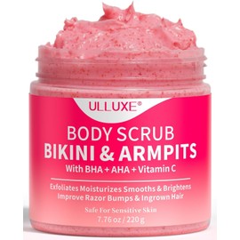 ulluxe Exfoliante Para La Zona Del Bikini Con 10% De Aha, Bha Y Vitamina C. Exfoliante Corporal Para Vellos Encarnados, Granitos En Las Axilas Y Manchas Oscuras. Hidrata, Ilumina, Calma Y Unifica El T