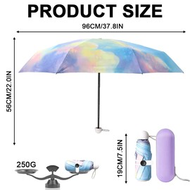 Travel Umbrella, Pocket Umbrella, Compact Umbrella, Windproof, Strong, 6 Ribs, Foldable Mini Umbrella with Capsule Cover, Sun UV Protection Umbrella, Rainbow Umbrella, Storm Resistant for Men and