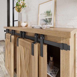 EaseLife 8 FT Mini Cabinet Bypass Sliding Barn Door Hardware Track Kit for 4 Door,Easy Install,Slide Smoothly Quietly,Apply for Storage Window TV Stand and Other Shielding (No Cabinet)