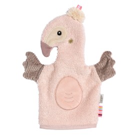 Fehn Flamingo Wash Mitt - Face Cloth with Animal Motif for Happy Bathing Fun - Absorbent & Cuddly Soft - for Babies and Children from 0+ Months