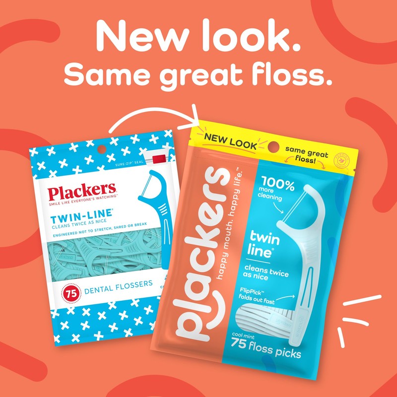 Plackers Twin Line Dental Floss Picks, Dual-Line Tuffloss, Easy Storage,