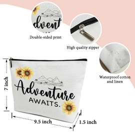Makeup Bag, Sunflower Travel Makeup Organizer Bag, Adventure Awaits, Portable Toiletry Makeup Pouch, Storage Makeup Zipper Bag, Graduation Gifts for Women Sister Friend Girl Mom -01