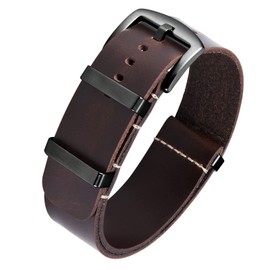BINLUN Leather Watch Straps Crazy Horse Oiled Leather Watch Bands 18mm 19mm 20mm 21mm 22mm 24mm Replacement One-Piece Watchbands for Men and Women Silver & Black Buckle