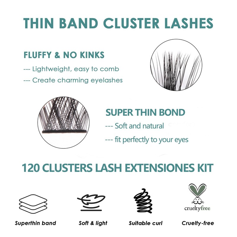 SISILILY Eyelash Extensions, 120 Clusters, Lash Extension Set, DIY Eyelash