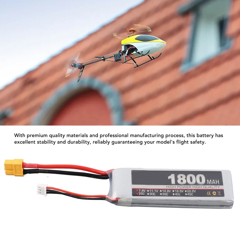 RC LiPo Battery 7.4V 2S 1800mAh 25C Rechargeable Lithium Polymer