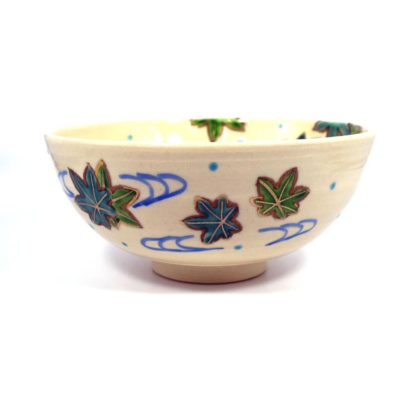 Tea utensils, Flat Rice Bowl, Color Picture, Blue Maple Running