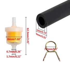 Motorcycle Fuel Hose Kit, Fuel Hoses 5mm 1 Meter Length 2 Pieces, Fuel Filter 2 Pieces, Hose Ties 10 Pieces, psler Black Gas Line Hose for Car Motorcycle Lawn Mower