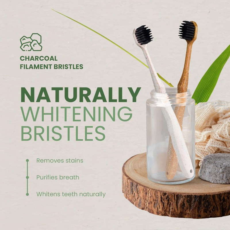 Pursonic Wide Brush Head Charcoal Toothbrush with Eco-Friendly Cedarwood Handle,