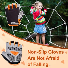 CubePlug Kids Boy Girl Cycling Climing Half Finger Gloves GEL Padded BMX Bike Fingerless [SPI] (S, Orange)