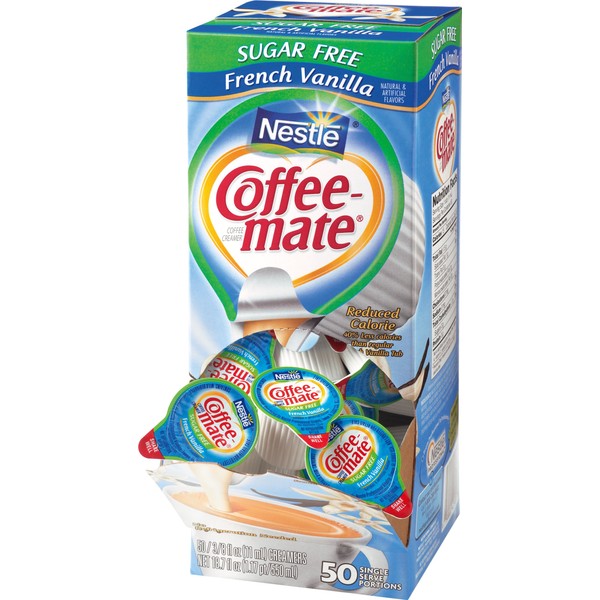 Coffee-Mate Coffee Creamer, Sugar Free French Vanilla Liquid Singles, 0.375-Ounce Creamers (Pack of 50) by Coffee-mate