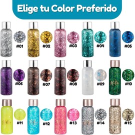 Brillos Hojuelas Corporales y Faciales Maquillaje Cabello Sombra de ojos, Uñas labios, Brillos en Gel Decorar Festival de arte Fiesta Maquillaje Alta Calidad, color plata (#1)
