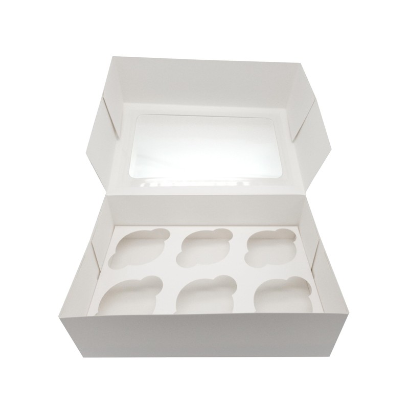 R&J 4 Pack - 6 Hole Cupcake Boxes, White Bakery