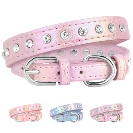Beirui Bling Rhinestone Dog Collar with Studded Diamonds for Small Medium Dogs Cats,Cute Bedazzled PU Leather Dog Collar with Sparkling Crystals for Girl Boy Puppies,Purple,S