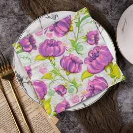 60 Pack 6.5 x 6.5 Inches Floral Paper Napkins for Dinner Wedding Birthday Party Bridal Anniversary Reception Event (Romatic Floral 15)