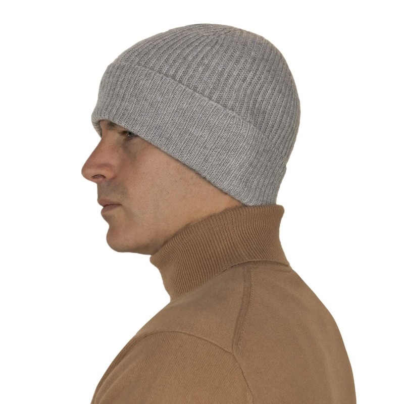 100% Cashmere Unisex Beanie Hat, Grey