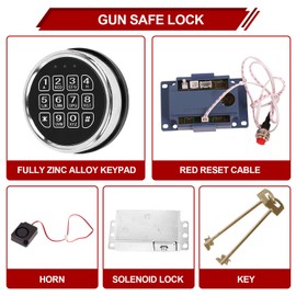 Gun Safe Lock with Solenoid Lock, Safe Box Lock with 2 Override Keys Chrome Keypad Replacement for Safe Box/Rifle Safe, Included Reset Cable, Circuit Board Lock and Horn(Safe Lock)
