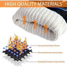 1472°F Extreme BBQ Gloves Grill Gloves Oven Safety Gloves, Cut Resistant BBQ Gloves with Non-Slip Silicone for Grilling, Frying, Baking, Fireplace, Cooking (2 pieces set) (Black Strips Long)