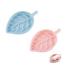 Pack of 2 Leaf - Shaped Soap Holders (Pink + Blue), Beautiful and Practical for Bathroom & Kitchen
