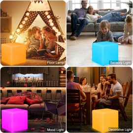 16'' Cordless LED Cube Chair Lights, LED Cube Seat for Adult Kid, RGB Color Changing Waterproof LED Chair w/Remote, Rechargeable Night Light Mood Lamp Decorative Light for Home Patio Garden Party
