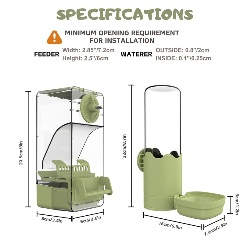 Bird Feeder Water Dispenser Set, Automatic Cage Feeder with Perch