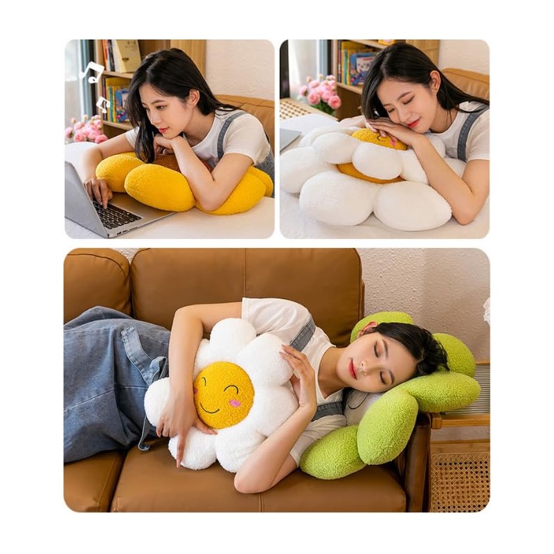 OUKEYI 15.7in /40cm Flower Floor Pillow Sun shaped smiling face