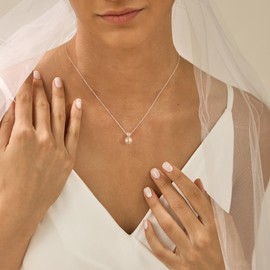 Pearl Necklaces for Women Trendy,Dainty Silver Necklace Simple CZ Pearl Pendant Necklace Cute Choker Necklace Simple Wedding Pearl Necklace Single White Pearl Necklace Wedding Jewelry Bridal Gifts