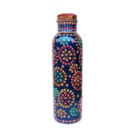 Rastogi Handicrafts Pure Copper Water Bottle for Ayurvedic Health Benefits (Joint Free & leak proof) outer side Hand Painted Water bottle