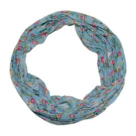 beybey® Women's Silk Loop Scarf with Floral Pattern - Beautiful and Fine - Silk Scarf - Loop Scarf Women - Tube Scarf Women, lightblue