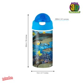 3D LiveLife Drinking Bottle - Shark from Deluxebase. Shark 20oz Tumbler with Lenticular 3D Image, BPA Free Reusable Water Bottle with Easy to Use Straw Lid.