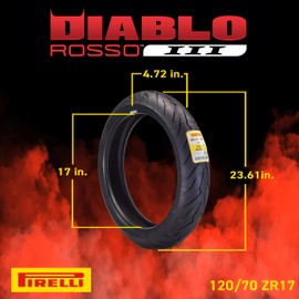 Pirelli Diablo Rosso III 120/70ZR17 Front Motorcycle Tire with Keychain 120/70-17 (Single)