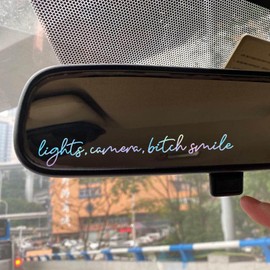 Lights Camera Bi*ch Smile Mirror Decal Women Car Decal Window Sticker Positive Affirmation Makeup Mirror Decal Bathroom Mirror Sticker Motivational Quote 4.5 inch Pack of 2 (Holography)