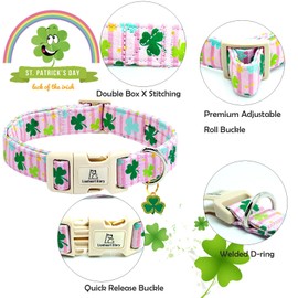 Lionheart glory St. Patrick's Dog Collar-Lucky Clover Shamrock Pink Spring Trefoil Dog Collar for Small Dogs Adjustable Heavy-Duty Dogs Collars Pet Gift Female