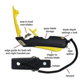 Veltec EZ-2000 Safety Box Cutter Utility Knife, Tape Splitter at Back, 3 Blade Depth...