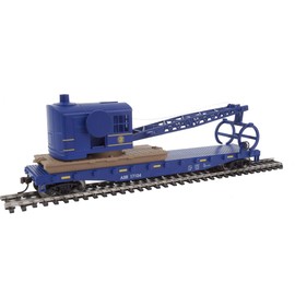 Walthers Trainline Flatcar with Logging Crane-Ready to Run-Alaska Railroad (Blue) 931-1780 HO Scale Model Railroad - Freight Model
