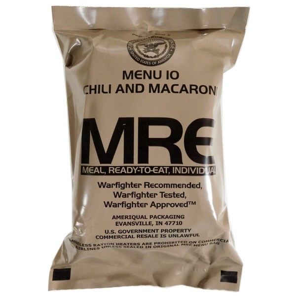 Chili and Macaroni MRE Meal - Genuine US Military Surplus Inspection Date 2020 and Up