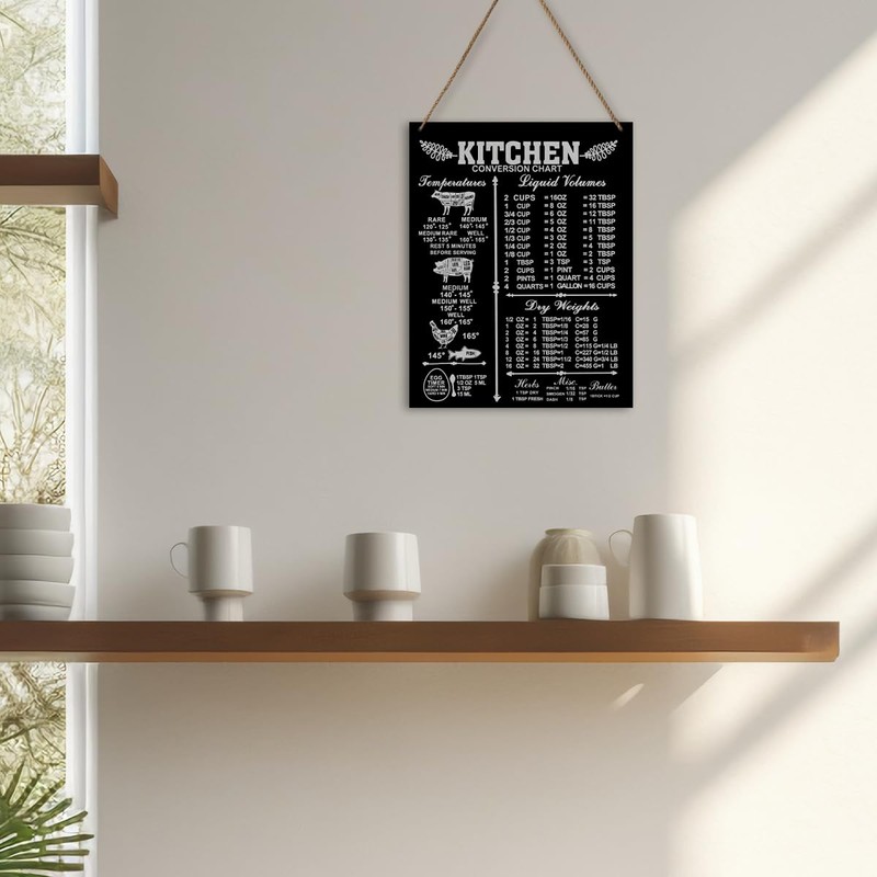 Practical Kitchen Measurement Conversions Chart Wooden Hanging Sign - Kitchen