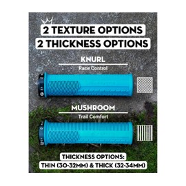 Peaty's Monarch Grips - Blue/Mushroom/Thin - Trail Comfort, Durable, Ergonomic Finger Bars, Support Thumb Pad, All Day Riding, All Weather & Terrain, MTB Enduro Downhill Ebike Mountain Bike