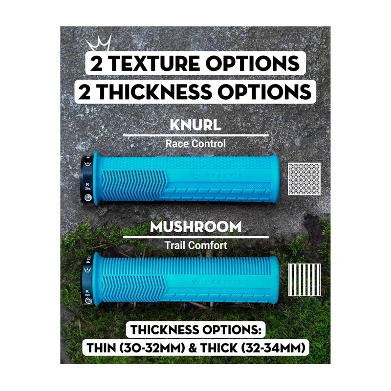 Peaty's Monarch Grips - Blue/Mushroom/Thin - Trail Comfort, Durable, Ergonomic