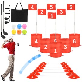 deAO Golf Yard Game Backyard Golf Games for Kids Adults, Portable 6 Holes Golf Course with Balls and Flag,Family Golf Gifts for Outdoor Indoor,Lawn, Park, Beach, Camping, Hotel (Red)