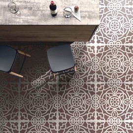 NAKLEO Tile Stencil for Painting, 15 x 15 cm, Zaida Spanish Moorish Flower, Moroccan, Plastic Reusable Floor Stencil, DIY, Wooden Furniture Wall Decoration, Terracotta