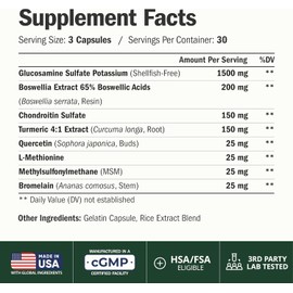 Glucosamine Chondroitin MSM – Joint Support Supplement for Women and Men with Glucosamine Sulfate 1500 mg, Chondroitin and MSM – for Cartilage, Joint Health and Flexibility – 90 Capsules