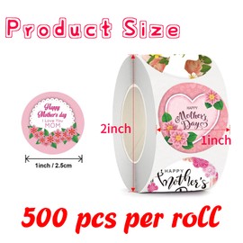 500pcs Happy Mother's Day Gift Tag Sticker Roll Mother's Day Envelope Seals Stickers Flower Heart Mom Design Cards Envelopes Seals Cookies Box and Gifts Wrapping Decoration